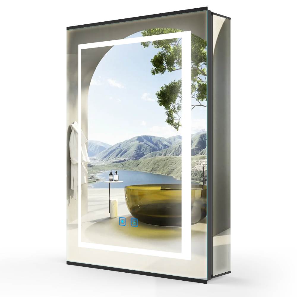 Lumirrors LED Bathroom Mirror Cabinet with Matt Black Aluminum Touch-Switch Anti-fog Shaver Socket 50 x 70cm