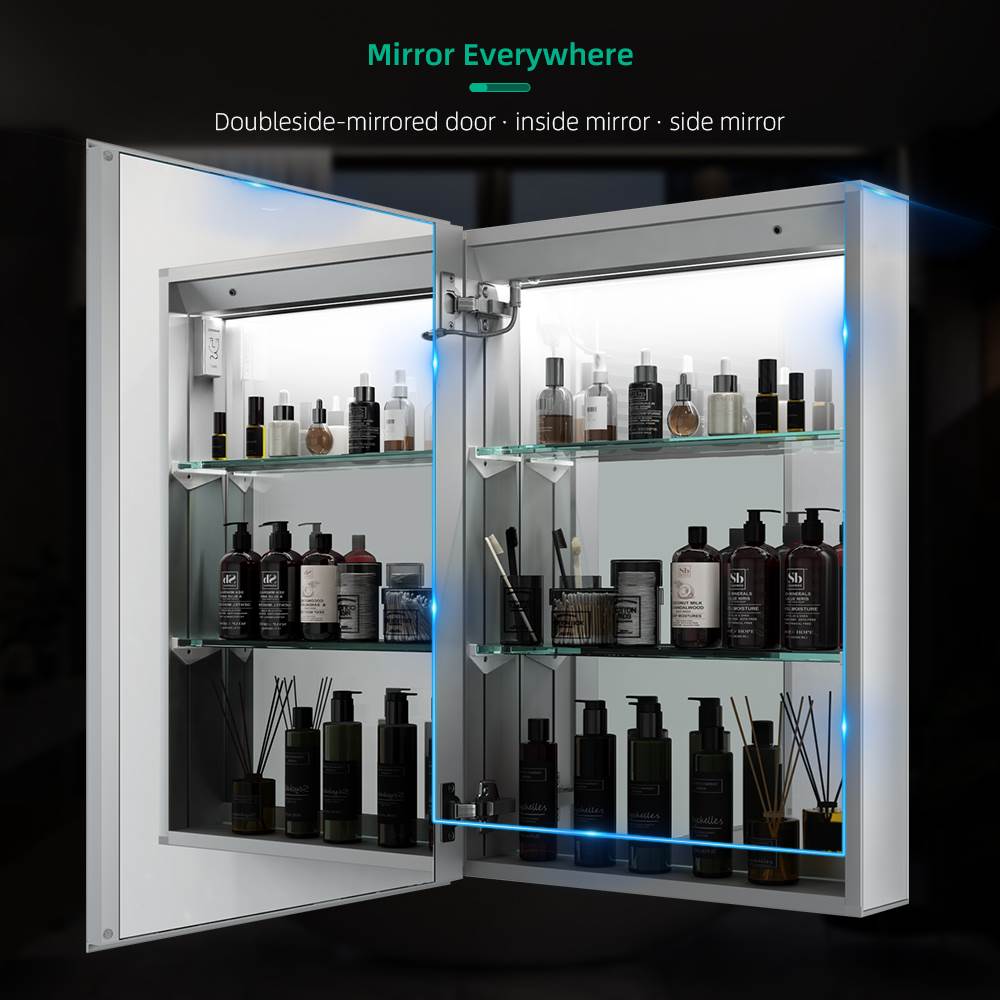 Lumirrors LED Bathroom Mirror Cabinet with Silver Aluminum Touch-Switch Anti-fog Shaver Socket 50 x 70cm