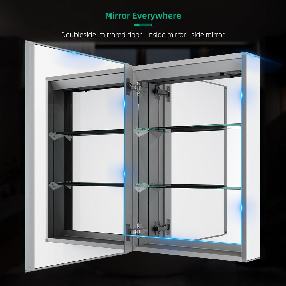 Lumirrors LED Bathroom Mirror Cabinet with Silver Aluminum Touch-Switch Demister Shaver Socket 50 x 70cm