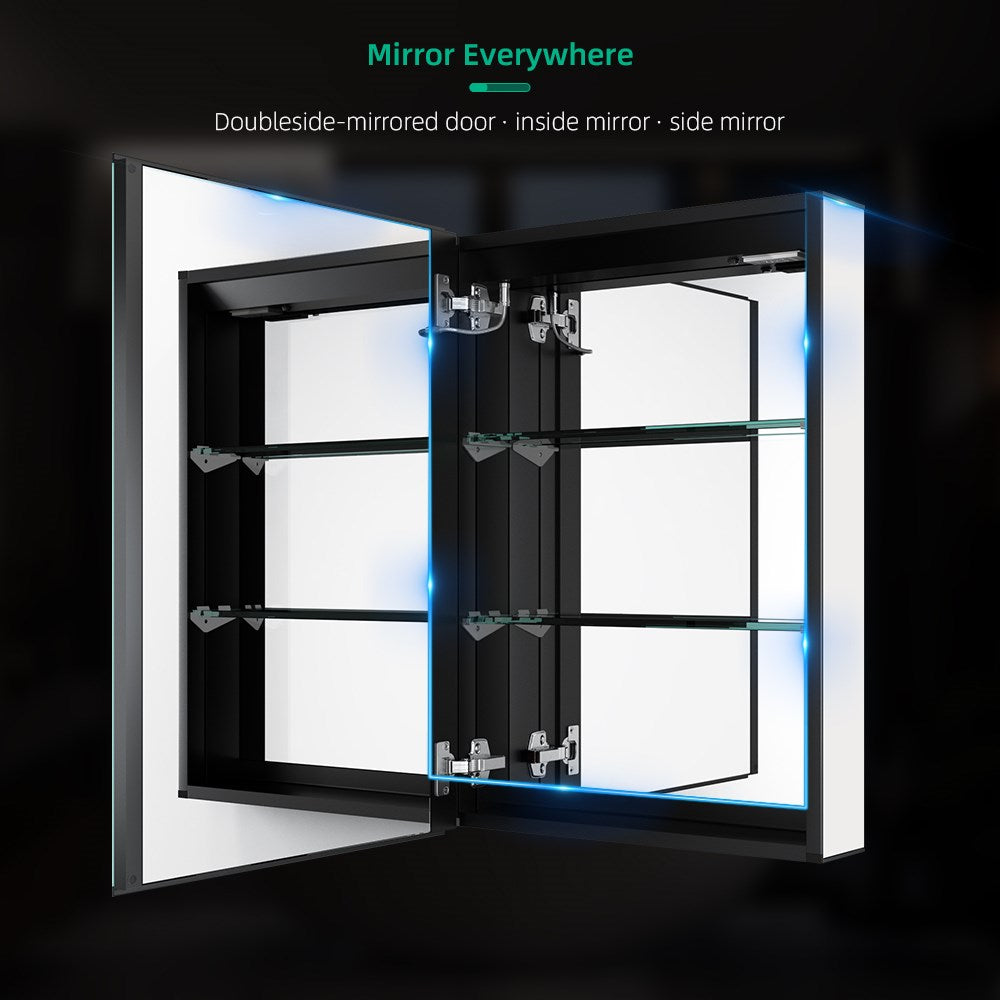Lumirrors LED Bathroom Mirror Cabinet with Matt Black Aluminum Touch-Switch Anti-fog Shaver Socket 50 x 70cm
