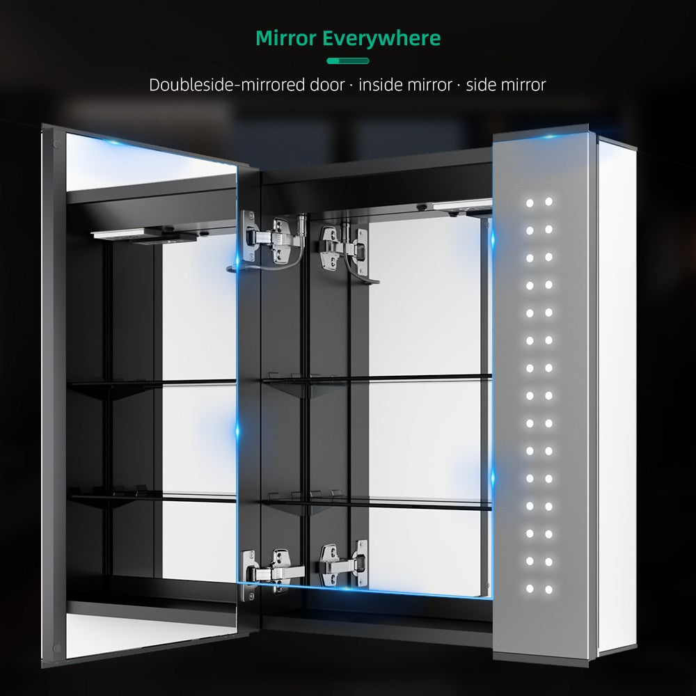 Lumirrors LED Bathroom Mirror Cabinet with Matt Black Aluminum Touch-Switch Anti-fog Shaver Socket 65 x 60cm