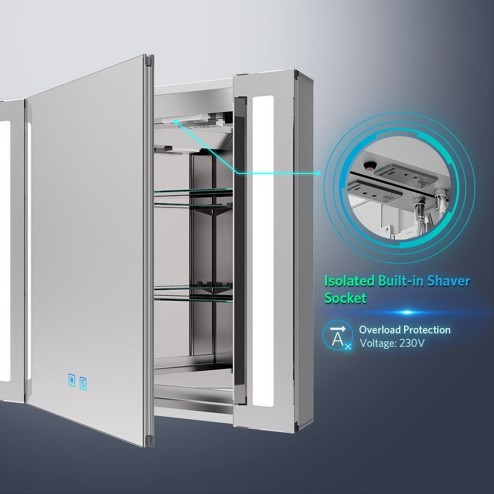 65 x 60cm Led Bathroom Mirrored Cabinet With Touch-Switch Anti-fog Shaver Socket CB02S