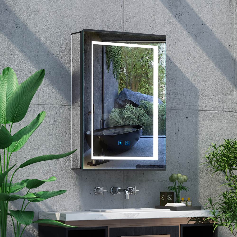 Lumirrors LED Bathroom Mirror Cabinet with Matt Black Aluminum Touch-Switch Anti-fog Shaver Socket 50 x 70cm