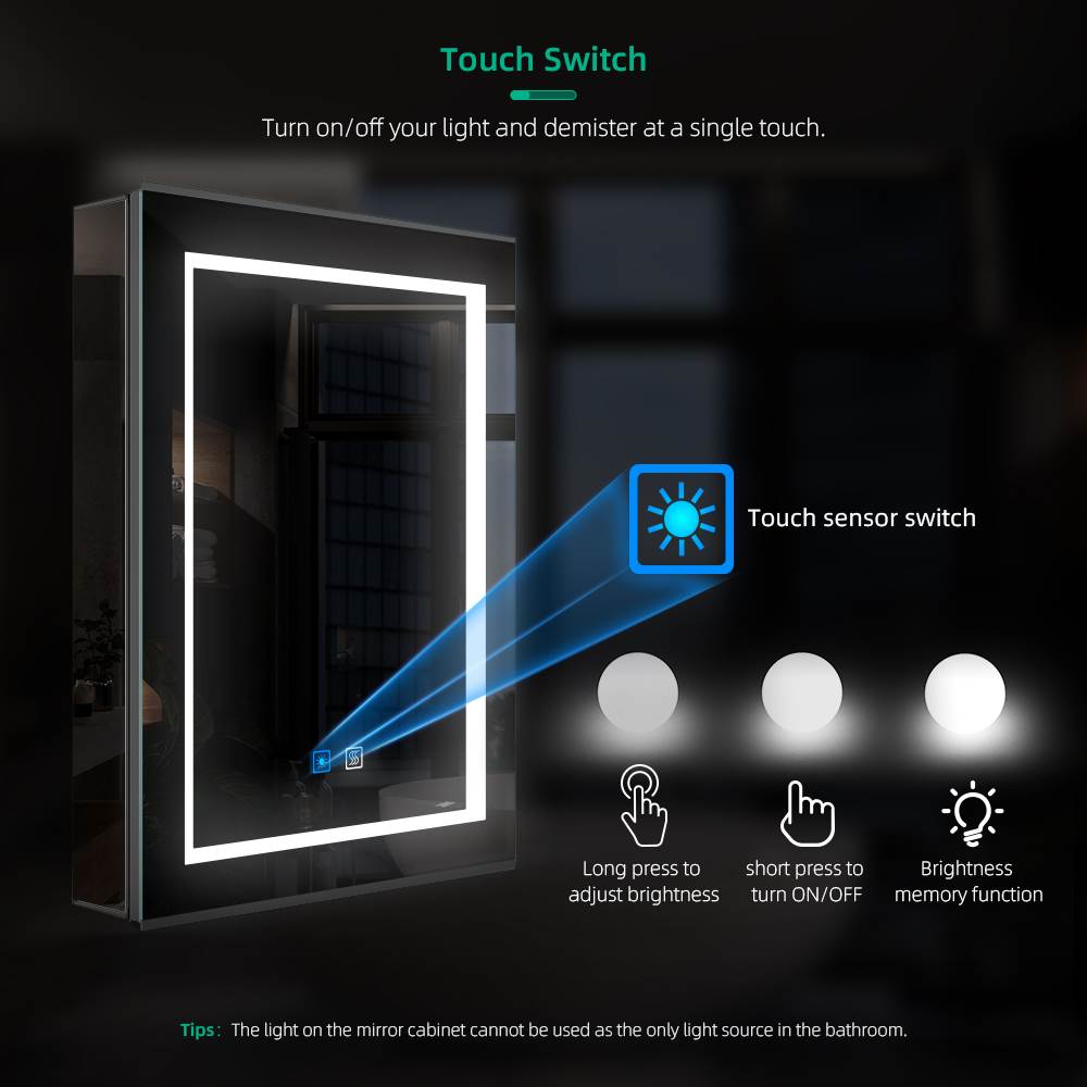Lumirrors LED Bathroom Mirror Cabinet with Matt Black Aluminum Touch-Switch Anti-fog Shaver Socket 50 x 70cm