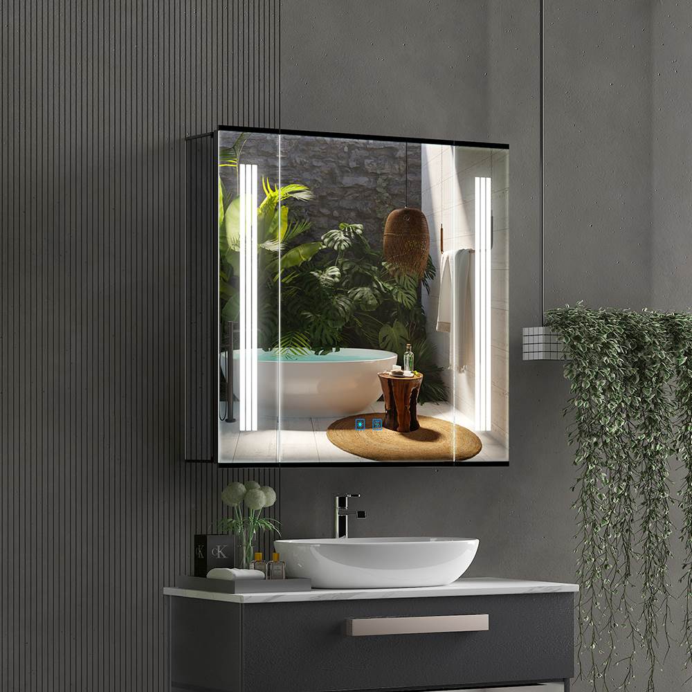 Lumirrors LED Mirror Cabinet with Matt Black Aluminum Touch-Switch Anti-fog Shaver Socket Strip Lights 65 x 60cm