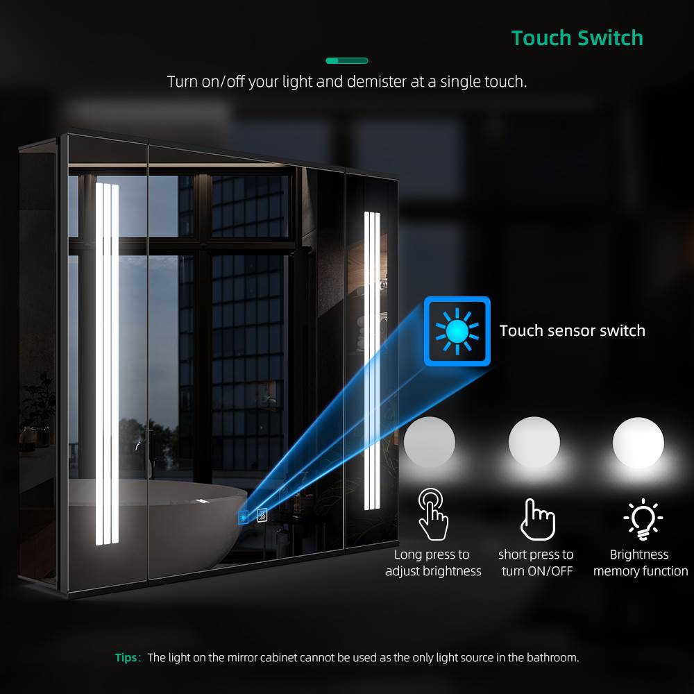 Lumirrors LED Mirror Cabinet with Matt Black Aluminum Touch-Switch Anti-fog Shaver Socket Strip Lights 65 x 60cm