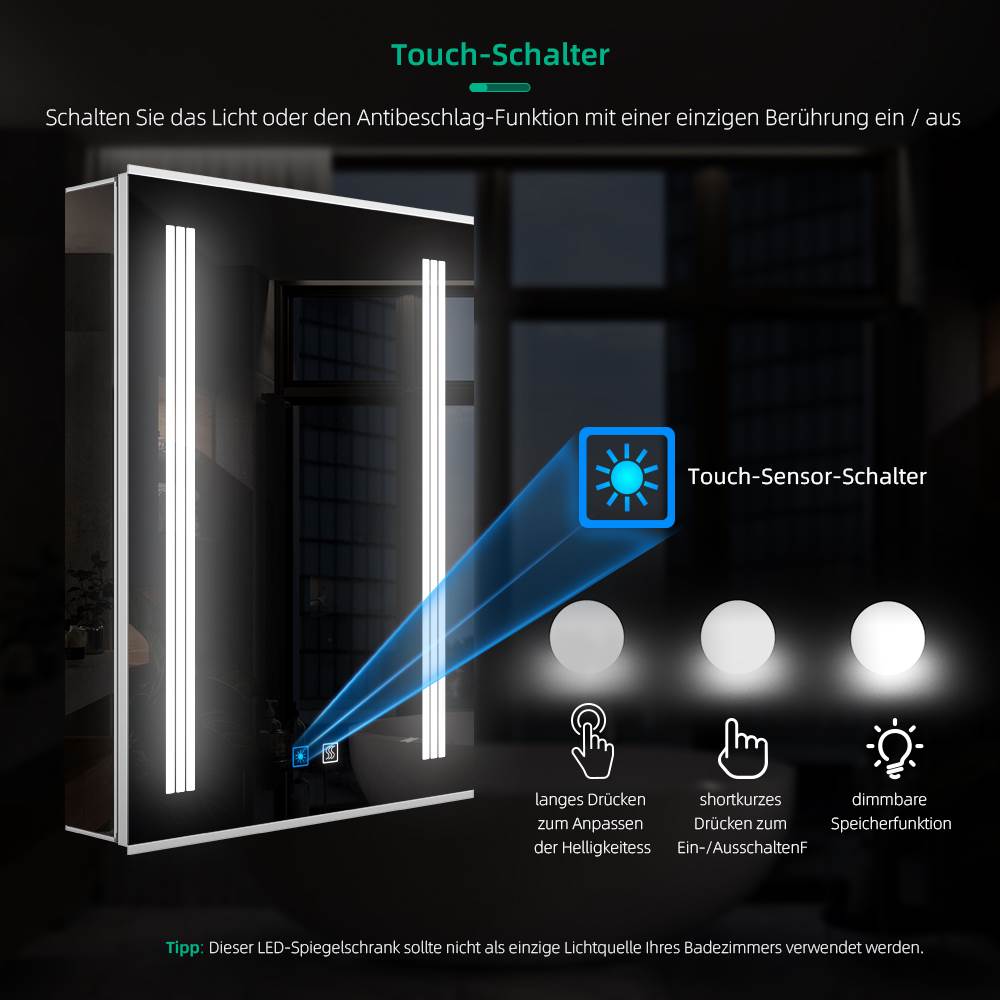 Lumirrors LED Bathroom Mirror Cabinet with Silver Aluminum Touch-Switch Anti-fog Shaver Socket 50 x 70cm