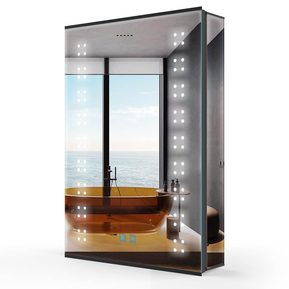 Lumirrors LED Bathroom Mirror Cabinet with Matt Black Aluminum Touch-Switch Demister Shaver Socket 50 x 70cm