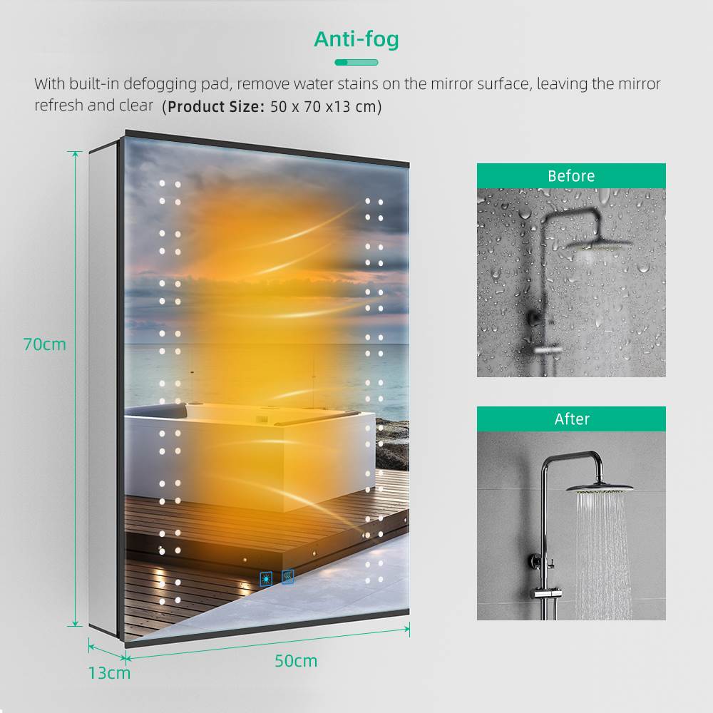 Lumirrors LED Bathroom Mirror Cabinet with Matt Black Aluminum Touch-Switch Demister Shaver Socket 50 x 70cm
