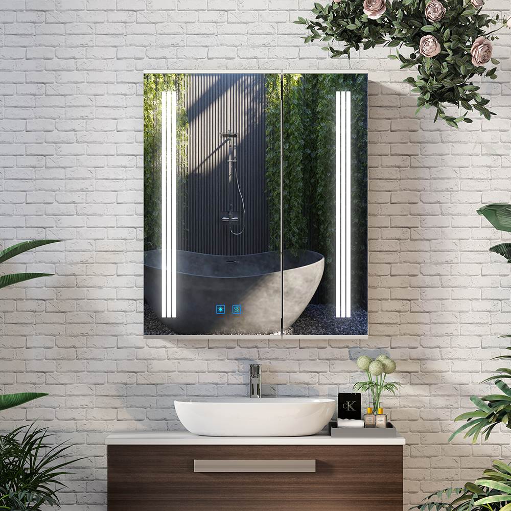 Lumirrors LED Bathroom Mirror Cabinet with Silver Aluminum Touch-Switch Demister Shaver Socket 2-Doors 60 x 70cm
