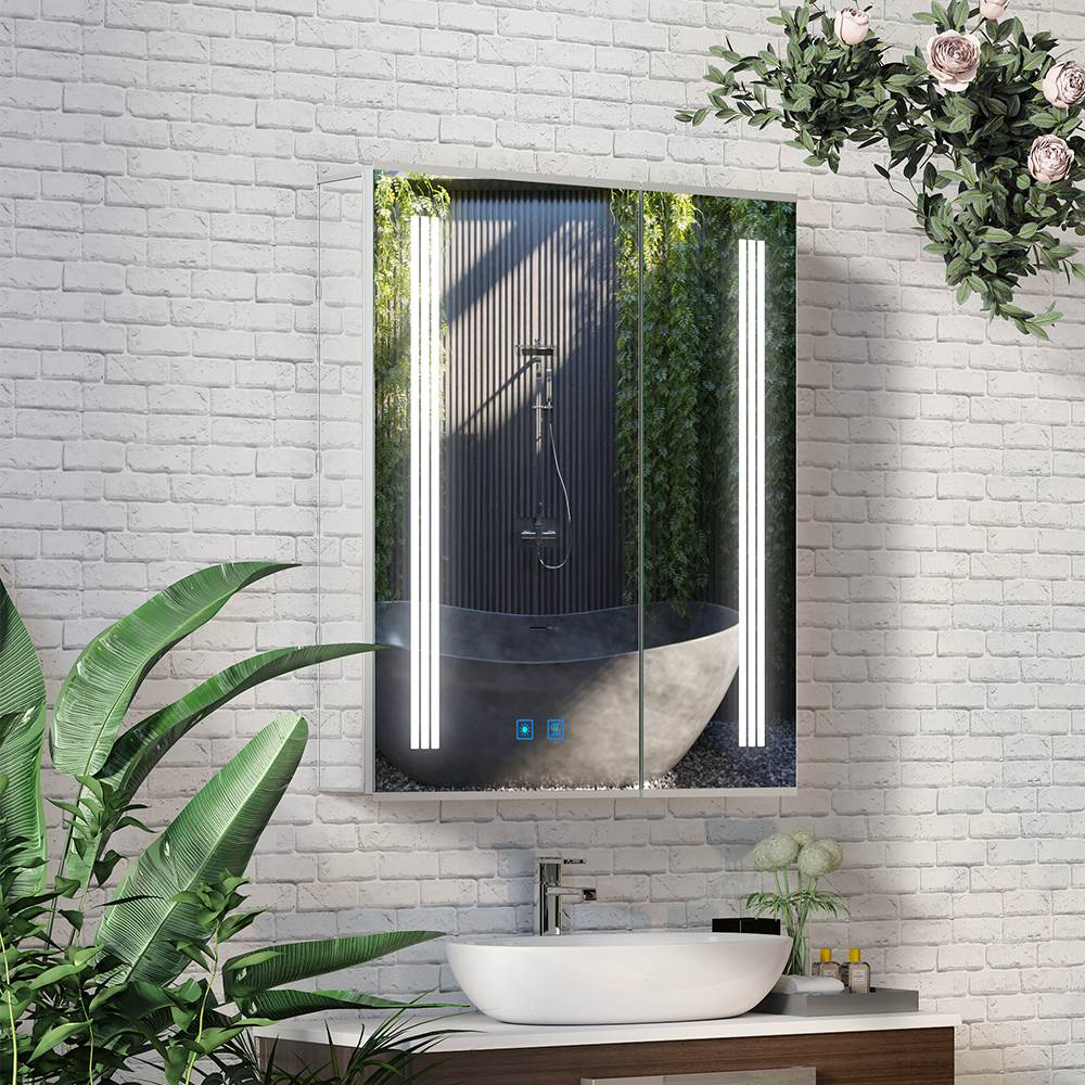 Lumirrors LED Bathroom Mirror Cabinet with Silver Aluminum Touch-Switch Demister Shaver Socket 2-Doors 60 x 70cm