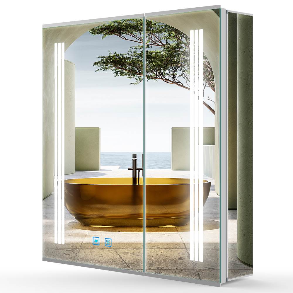 Lumirrors LED Bathroom Mirror Cabinet with Silver Aluminum Touch-Switch Demister Shaver Socket 2-Doors 60 x 70cm