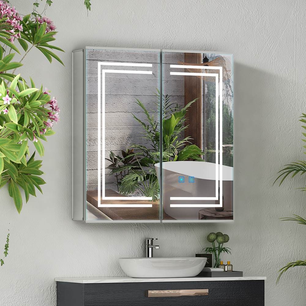 Lumirrors LED Bathroom Mirror Cabinet with Silver Aluminum Touch-Switch Anti-fog Shaver Socket 2-Doors 63 x 65cm