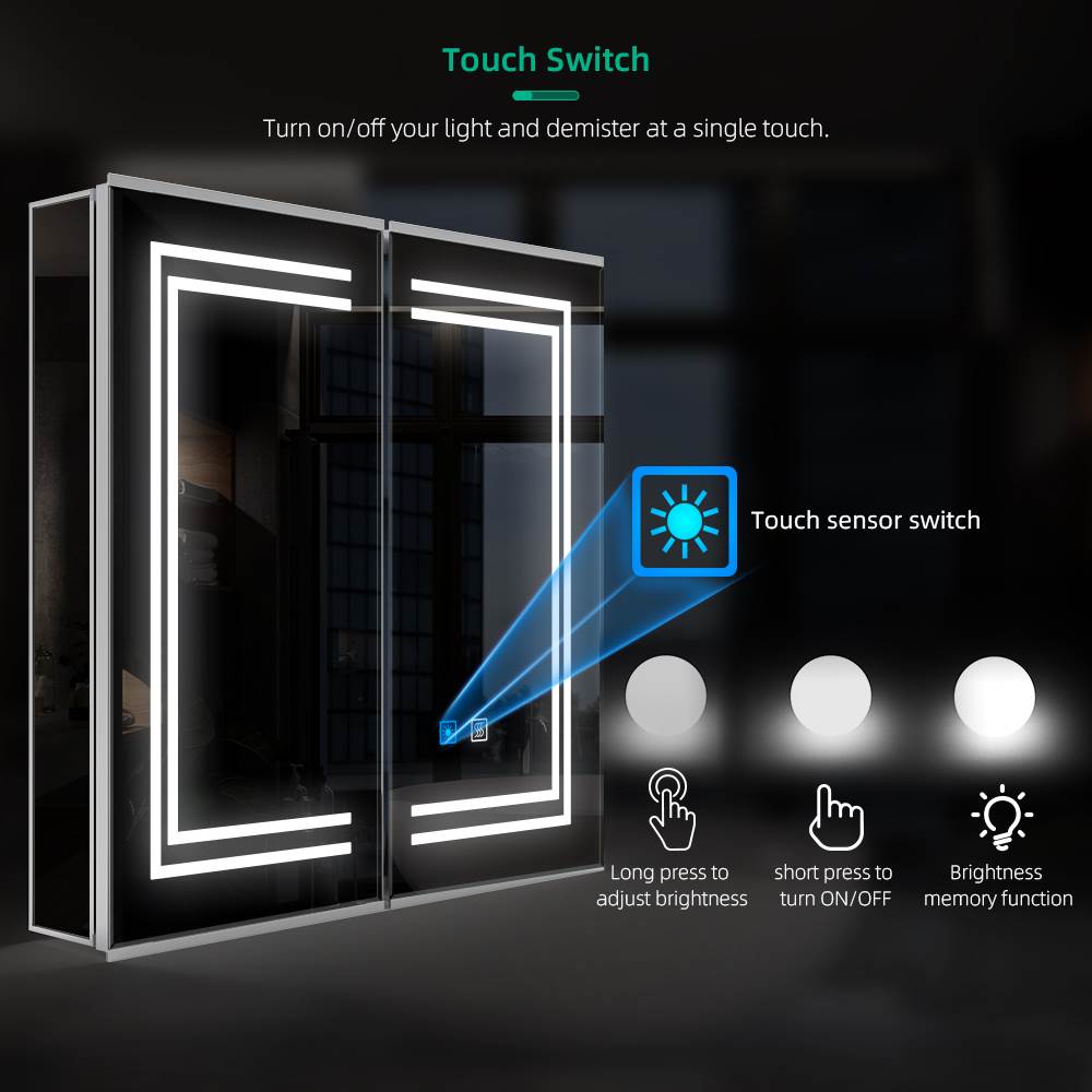 Lumirrors LED Bathroom Mirror Cabinet with Silver Aluminum Touch-Switch Anti-fog Shaver Socket 2-Doors 63 x 65cm