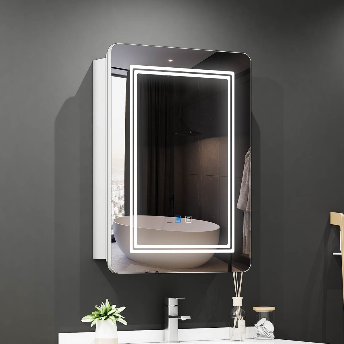 LED Mirror Cabinet with White Aluminum Demister Shaver Socket 50 x 70c ...