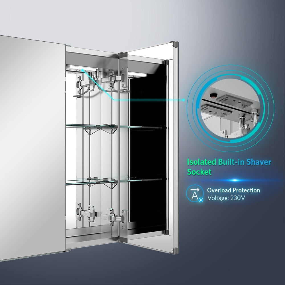 63 x 65cm LED Mirrored Cabinet with IR-Switch 2-Doors Demister Shaver Socket CB07S