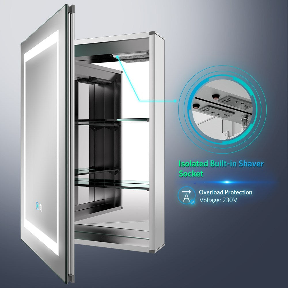 50 x 70cm LED Mirrored Cabinet with Touch-Switch Demister Shaver Socket CB08S