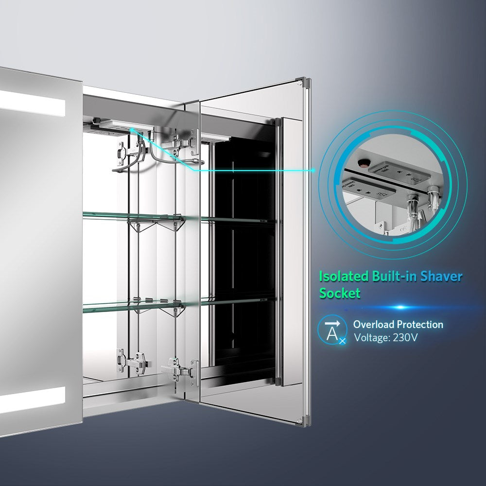 63 x 65cm LED Mirrored Cabinet with 2-Doors Demister Shaver Socket Touch-Switch CB09S