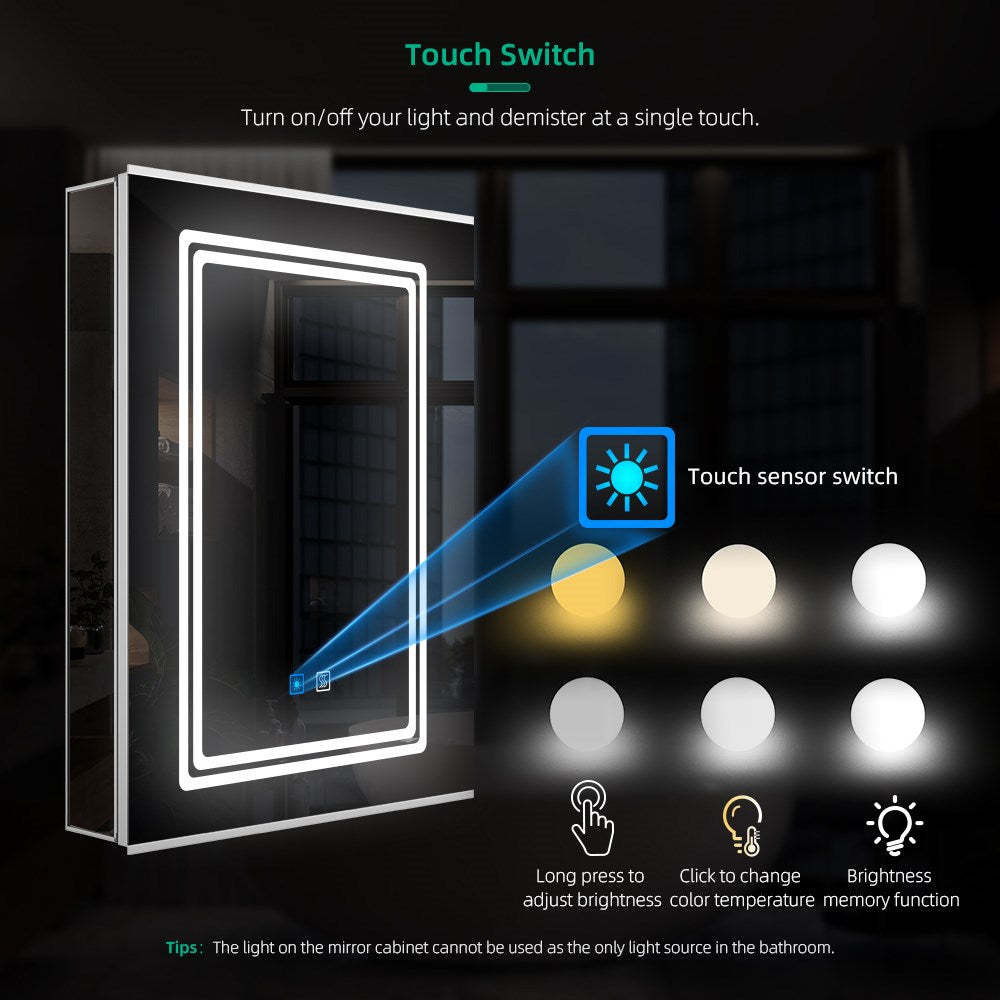 Lumirrors LED Bathroom Mirror Cabinet with Silver Aluminum Touch-Switch Demister Shaver Socket 50 x 70cm