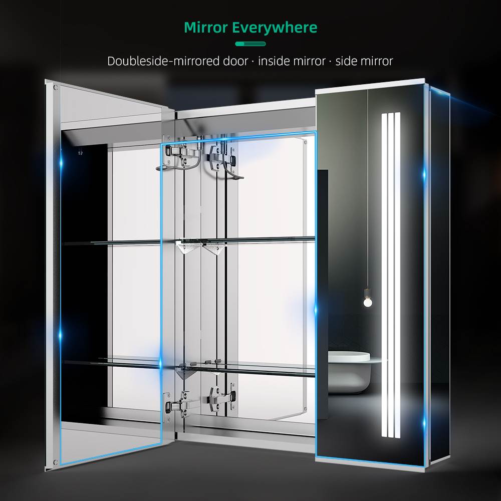 Lumirrors LED Bathroom Mirror Cabinet with Silver Aluminum Touch-Switch Demister Shaver Socket 2-Doors 60 x 70cm