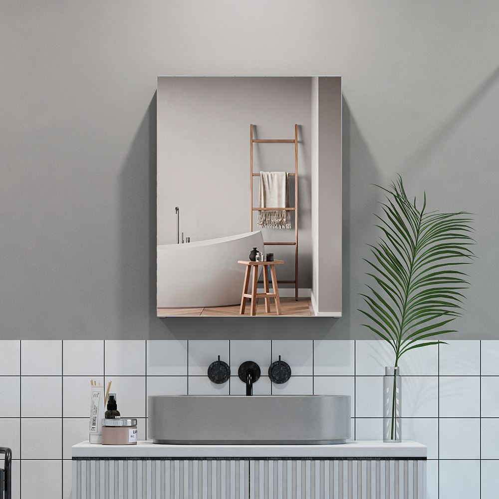 Non-illuminated Aluminum Bathroom Mirror Cabinet 500 x 650mm S01