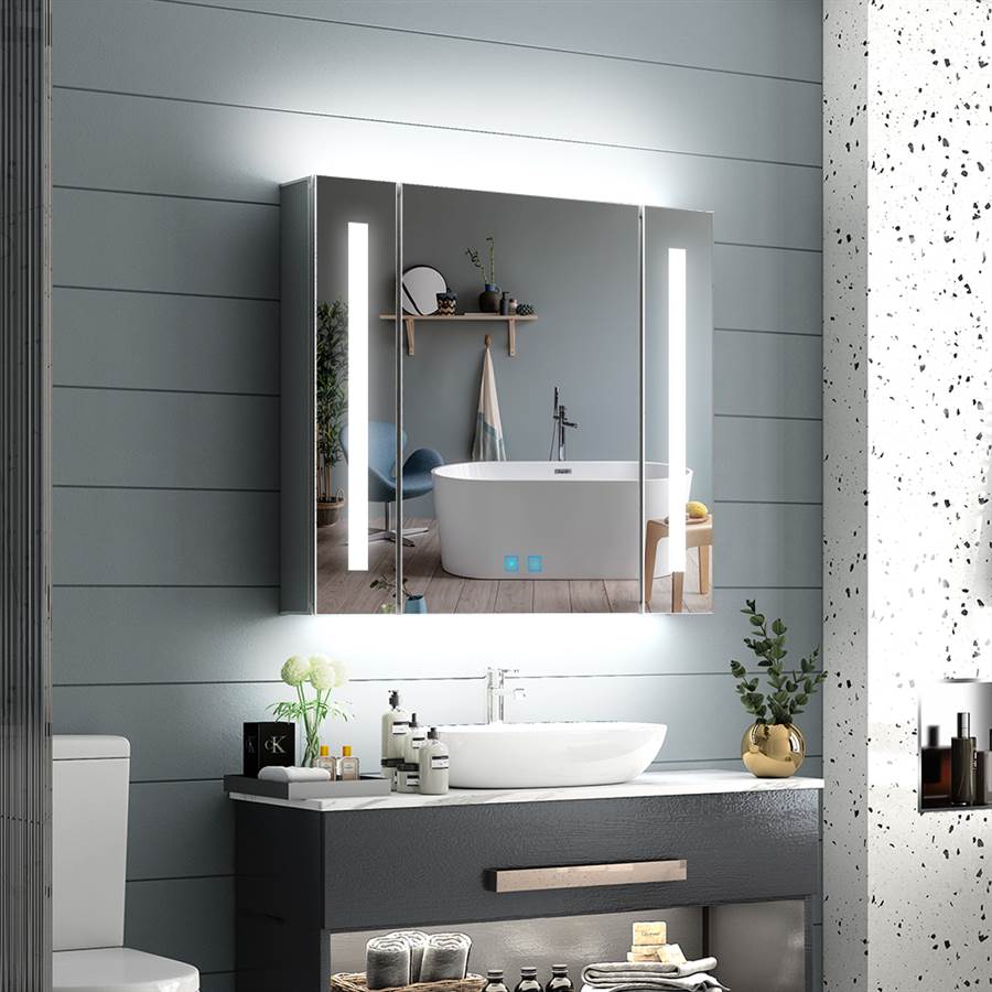 65 x 60cm Led Bathroom Mirrored Cabinet With Touch-Switch Anti-fog Shaver Socket CB02S