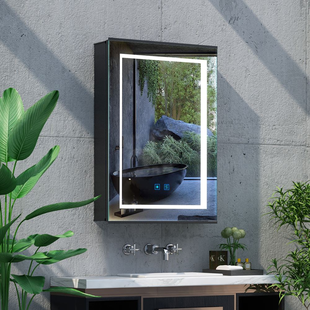 Lumirrors LED Bathroom Mirror Cabinet with Matt Black Aluminum Touch-Switch Anti-fog Shaver Socket 50 x 70cm