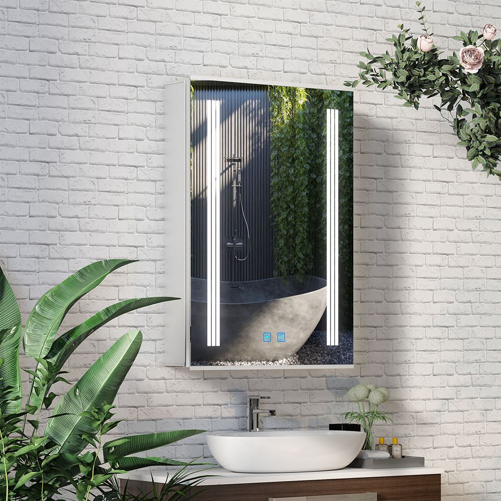 Lumirrors LED Bathroom Mirror Cabinet with Silver Aluminum Touch-Switch Anti-fog Shaver Socket 50 x 70cm