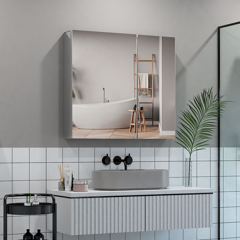 Non-illuminated Aluminum Mirror Cabinet With 2-Doors 650 x 600mm S02