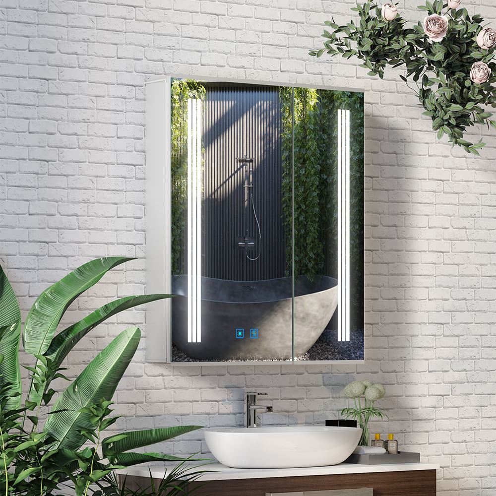 Lumirrors LED Bathroom Mirror Cabinet with Silver Aluminum Touch-Switch Demister Shaver Socket 2-Doors 60 x 70cm