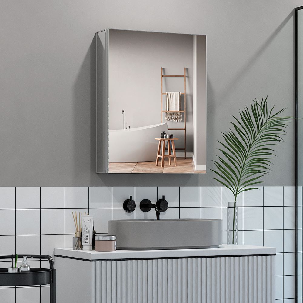 Non-illuminated Aluminum Bathroom Mirror Cabinet 500 x 650mm S01