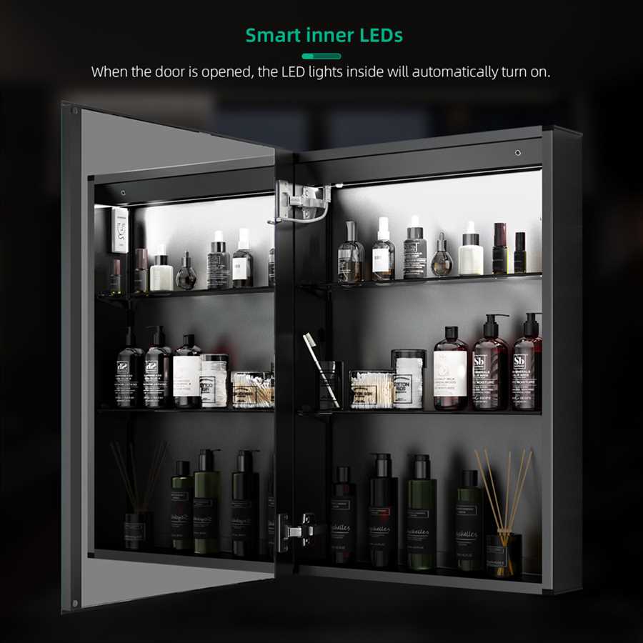 Lumirrors LED Bathroom Mirror Cabinet with Touch-Switch Demister Shaver Socket Matt Black Aluminum 50 x 70cm