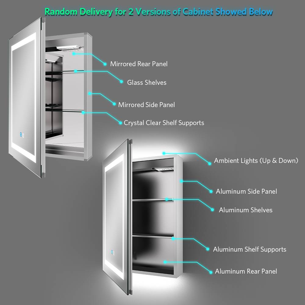 50 x 70cm LED Mirrored Cabinet with Touch-Switch Demister Shaver Socket CB08S