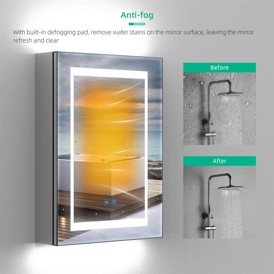 50 x 70cm LED Mirrored Cabinet with Touch-Switch Demister Shaver Socket CB08S