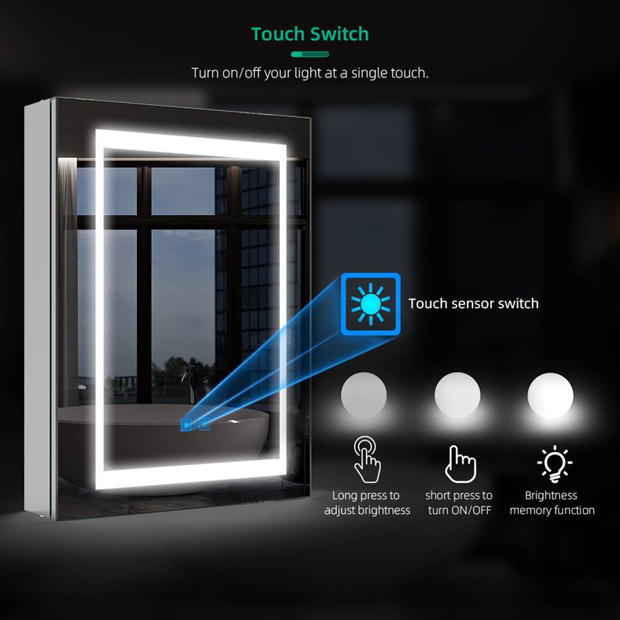 50 x 70cm LED Mirrored Cabinet with Touch-Switch Demister Shaver Socket CB08S