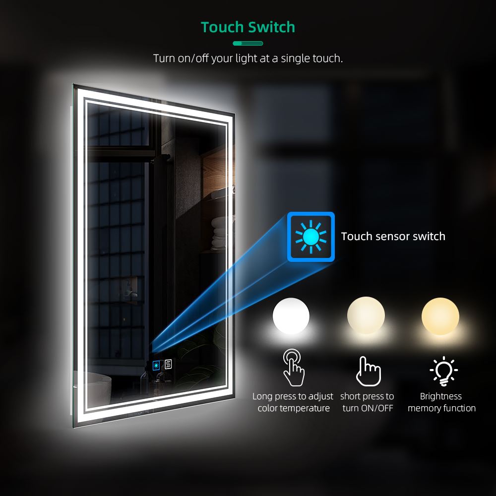 Led Bathroom Mirror With Demister Adjustable Color 50 x 70cm (No cabinets) MR14