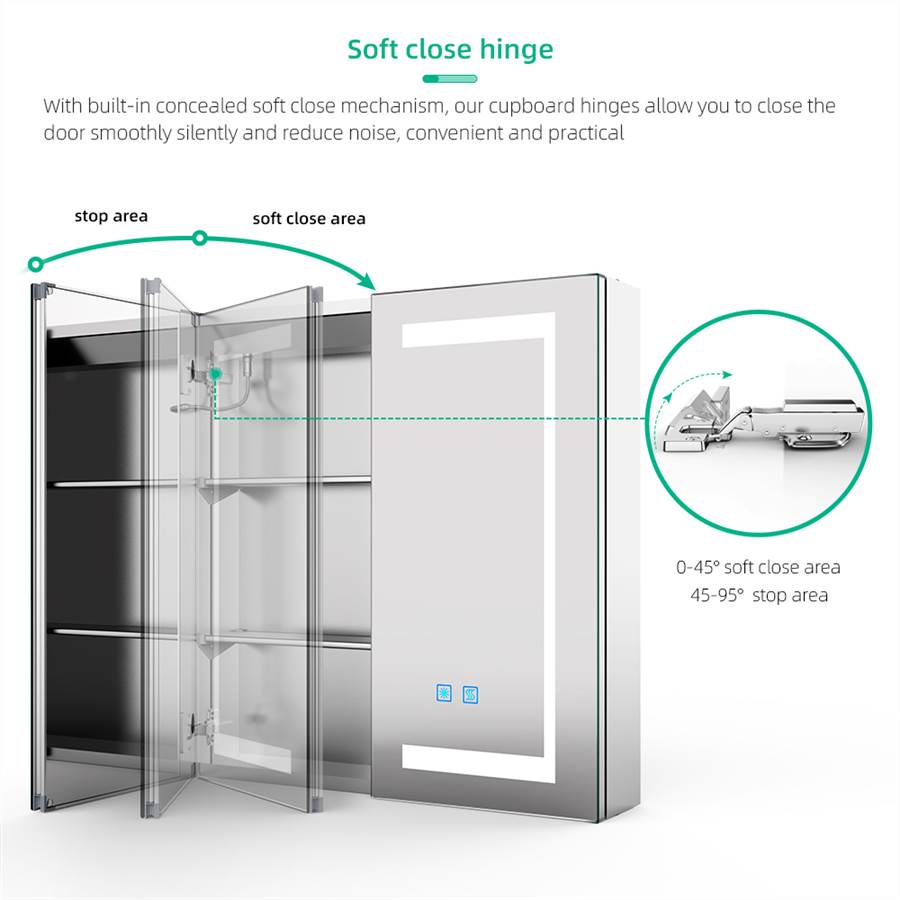 63 x 65cm LED Mirrored Cabinet with 2-Doors Demister Shaver Socket Touch-Switch CB09S