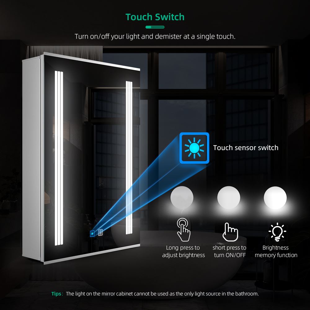 Lumirrors LED Bathroom Mirror Cabinet with Silver Aluminum Touch-Switch Anti-fog Shaver Socket 50 x 70cm