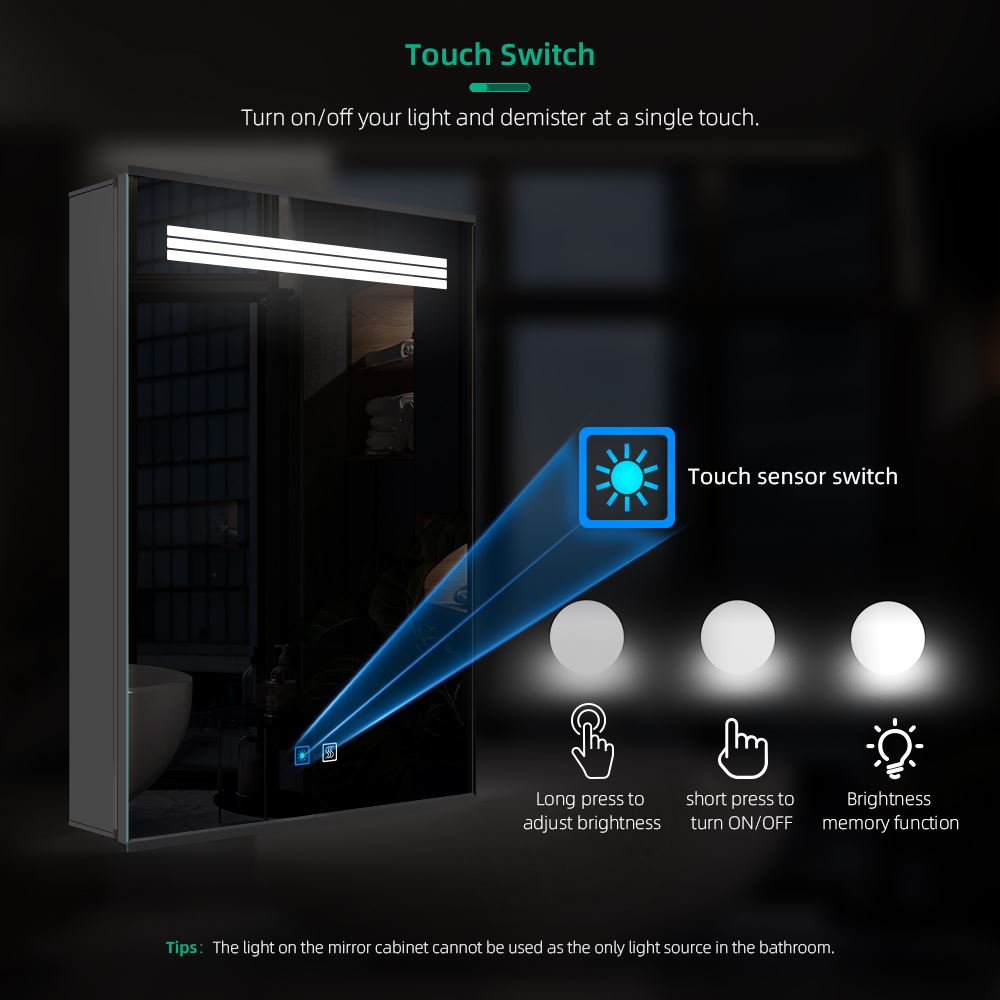 Lumirrors LED Bathroom Mirror Cabinet with Touch-Switch Demister Shaver Socket Matt Black Aluminum 50 x 70cm