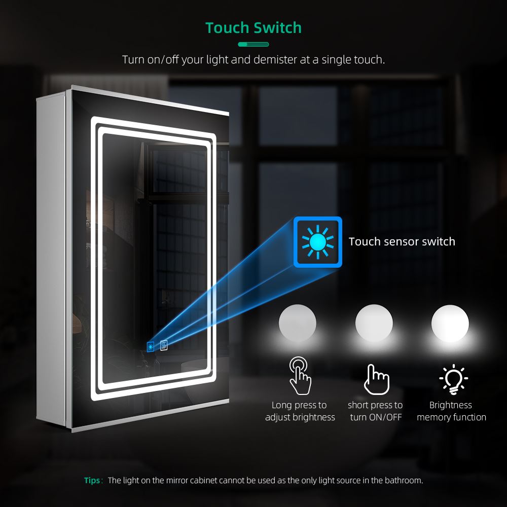 Lumirrors LED Bathroom Mirror Cabinet with Silver Aluminum Touch-Switch Demister Shaver Socket 50 x 70cm