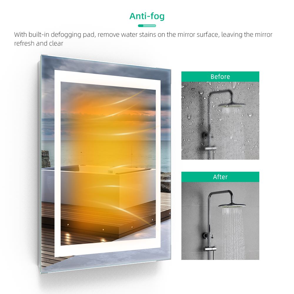 Led Bathroom Mirror With Demister Shaver Socket Adjustable Color 50 x 70cm (No cabinets) MR04