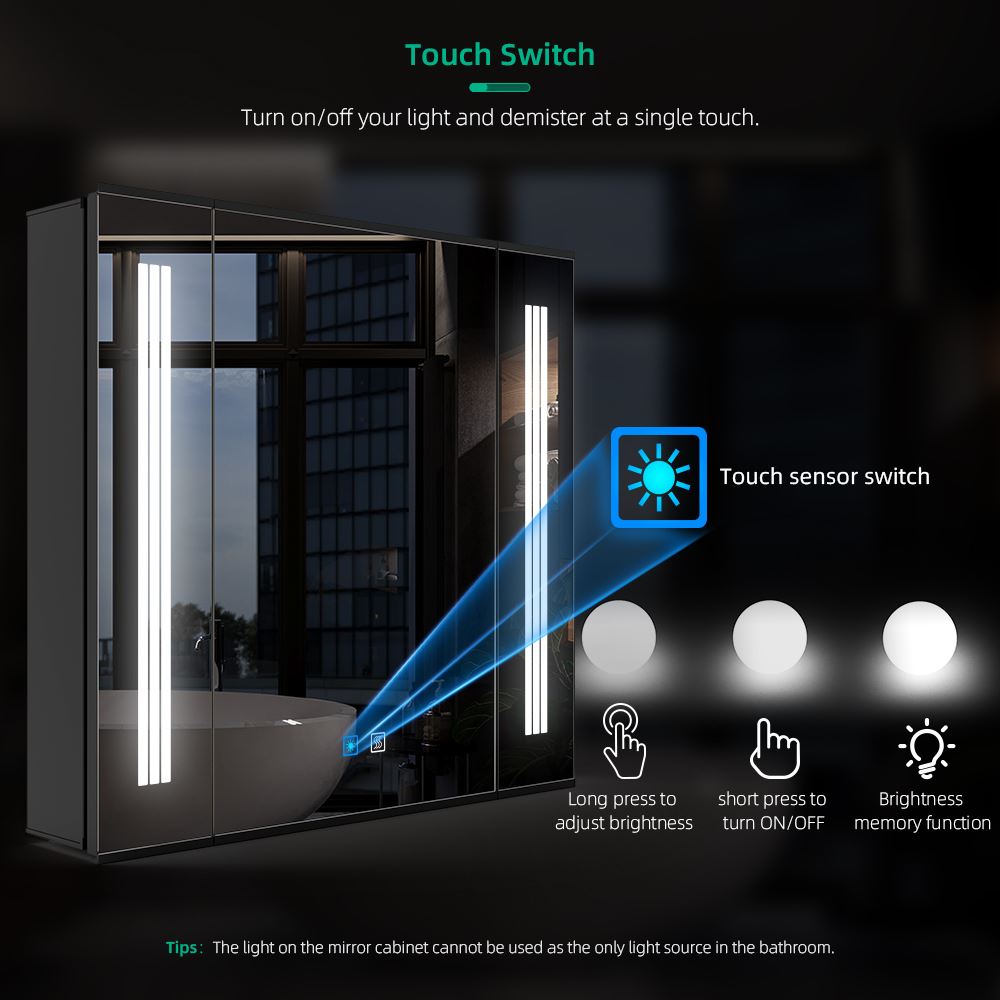 Lumirrors LED Mirror Cabinet with Matt Black Aluminum Touch-Switch Anti-fog Shaver Socket Strip Lights 65 x 60cm