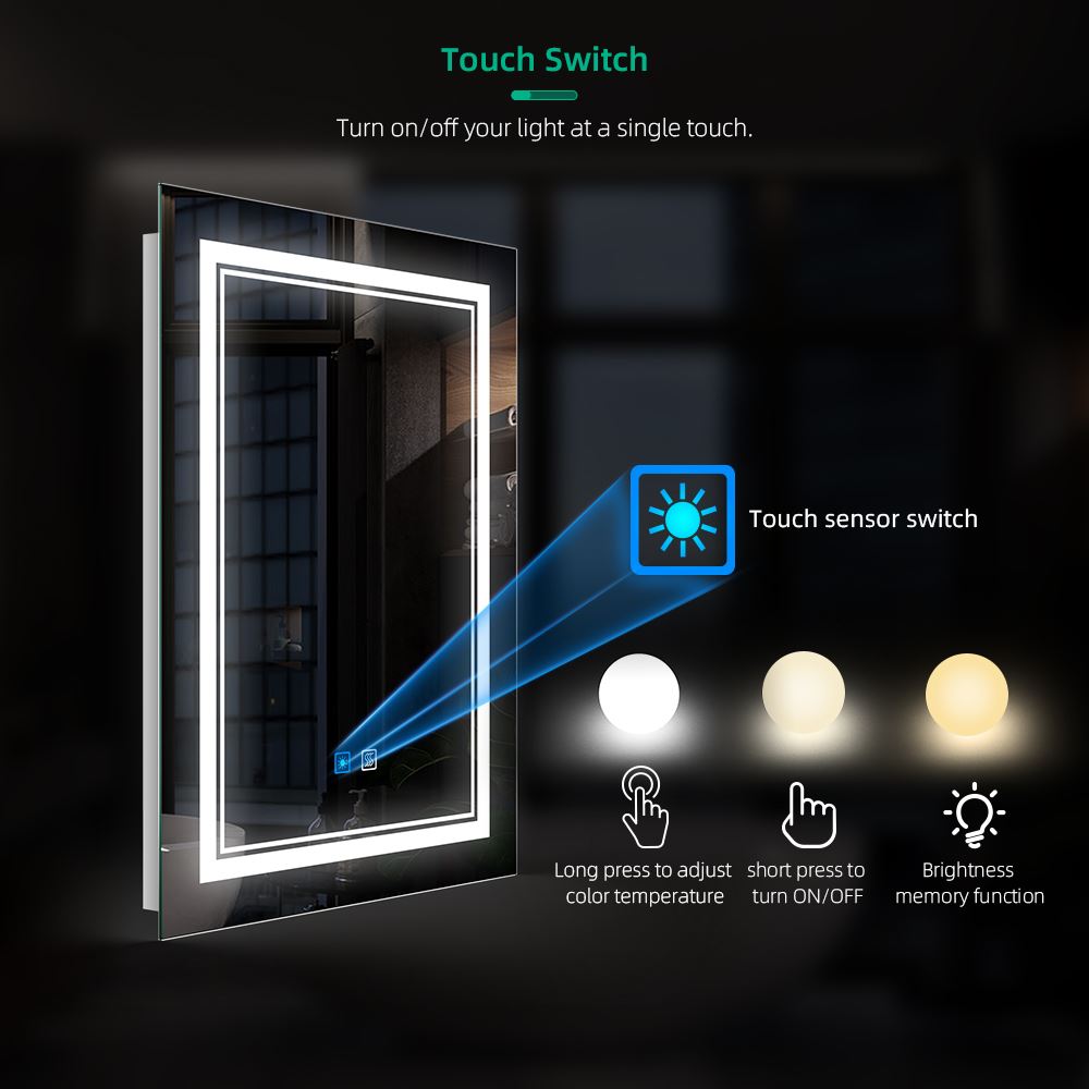 Led Bathroom Mirror With Demister Shaver Socket Adjustable Color 50 x ...