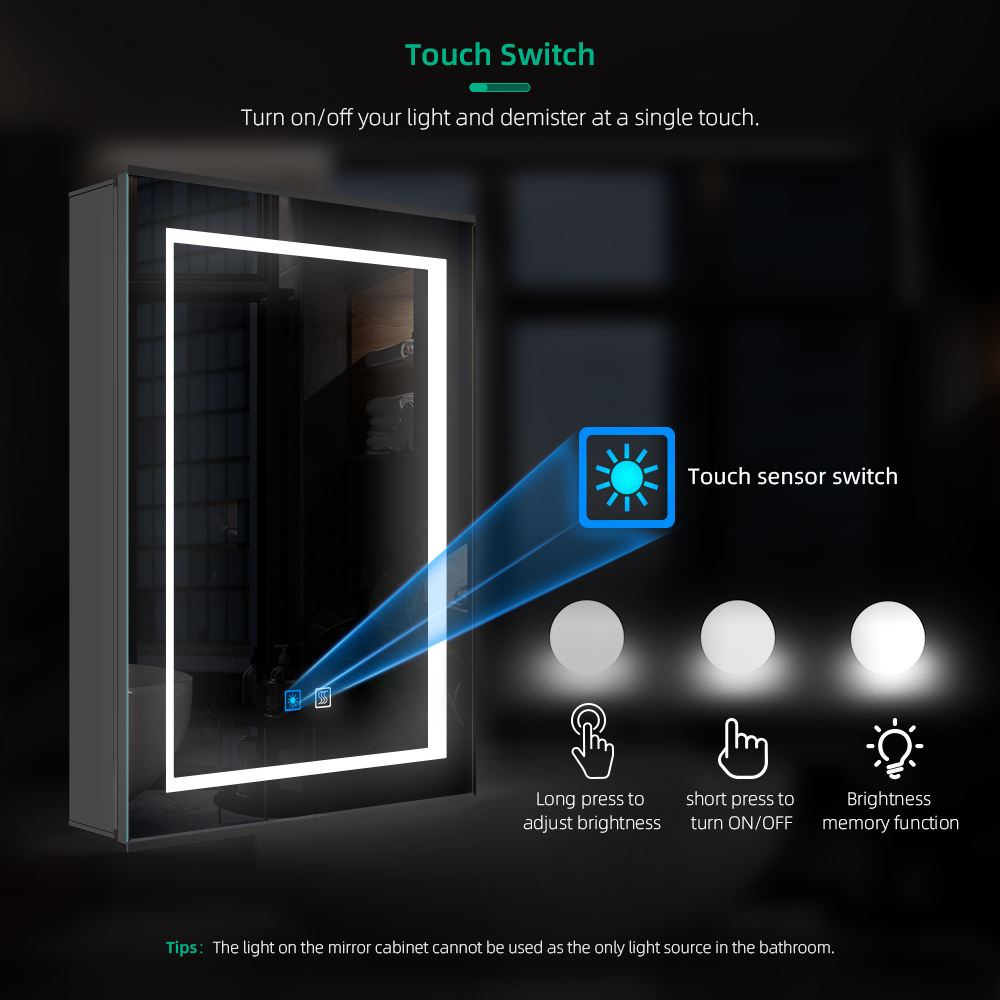 Lumirrors LED Bathroom Mirror Cabinet with Matt Black Aluminum Touch-Switch Anti-fog Shaver Socket 50 x 70cm