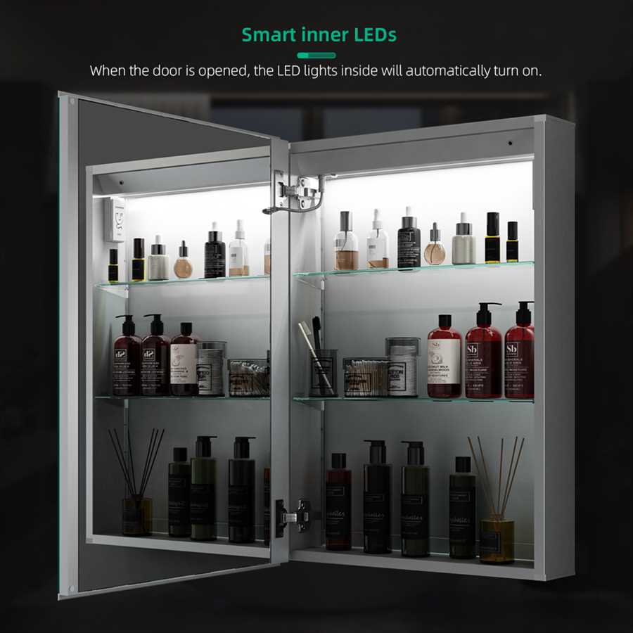 Lumirrors LED Bathroom Mirror Cabinet with Silver Aluminum Touch-Switch Anti-fog Shaver Socket 50 x 70cm